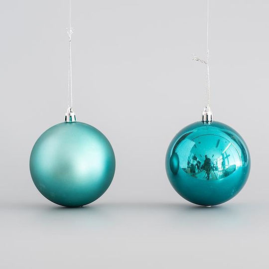 Set of 6 Plastic Turquoise Ball Ornaments 8cm Set of 6 Plastic Turquoise Ball Ornaments 8cm