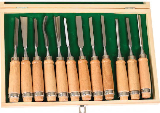 Meißel mit Gerade / Hohle / Skewed / Typ V Klinge mit Hölzernes Griff Set 12Stück