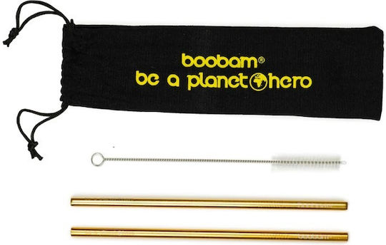 Boobam Boobamstraw Καλαμάκια Μεταλλικά Μπλε με Βουρτσάκι 2τμχ