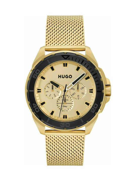 Hugo Boss Red Fresh Uhr Chronograph Batterie mit Gold Metallarmband