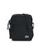 Lacoste Fabric Shoulder / Crossbody Bag Neocroc Mini Flat with Zipper, Internal Compartments & Adjustable Strap Black 17.5x5x18.7cm
