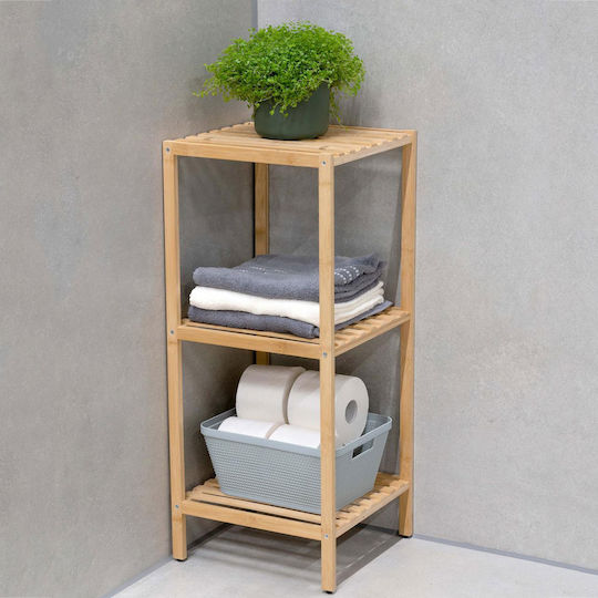 Floor Wooden Bathroom Shelf with 3 Shelves 33x32x77.5cm Brown