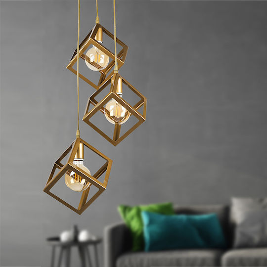 Megapap Thora Висящо Осветително Тяло Златист Мрежа с Цокъл E27 22x22x70см.