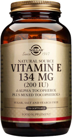 Solgar Vitamin E Βιταμίνη για τo Δέρμα & Αντιοξειδωτική δράση 200iu 134mg 250 μαλακές κάψουλες