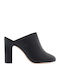 Leather Mules with Chunky High Heel in Black Color