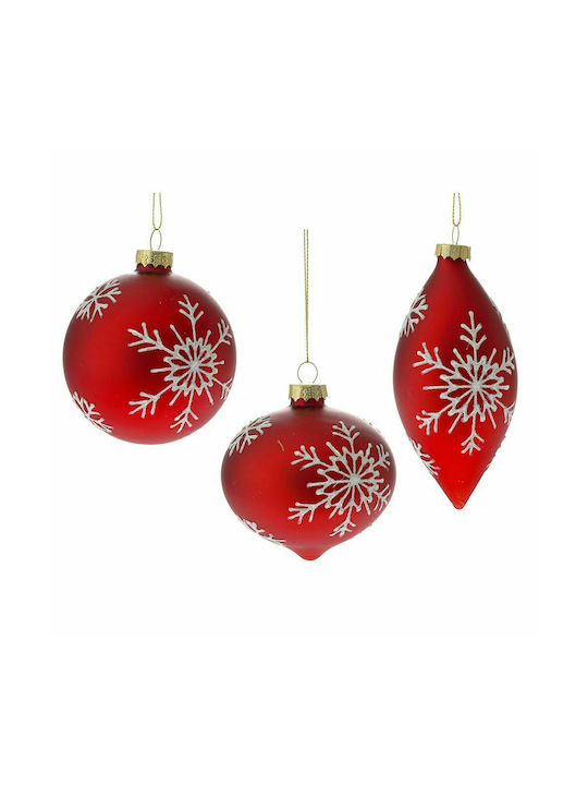 Iliadis Weihnachtshänger Kugel Ornament Glas Rot mit Goldstaub Set 3Stück