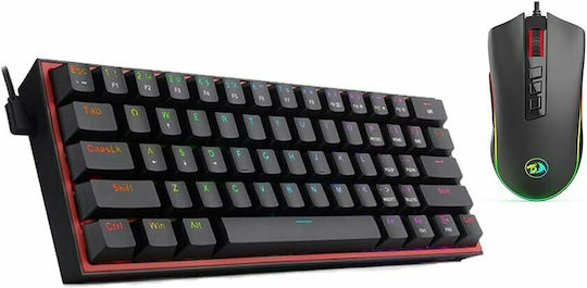 Redragon MK1 2in1 Σετ Gaming Μηχανικό Πληκτρολόγιο 65% με Custom Red διακόπτες και RGB φωτισμό & Ποντίκι (Αγγλικό US)