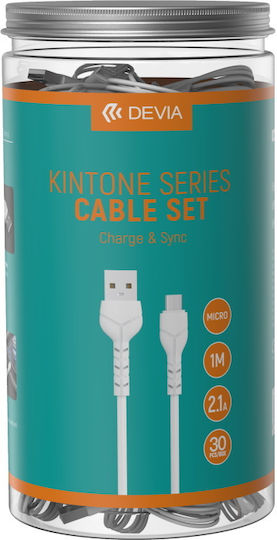 Devia Kintone Pack Regular USB 2.0 to micro USB Cable Λευκό 1m (257974) 30τμχ