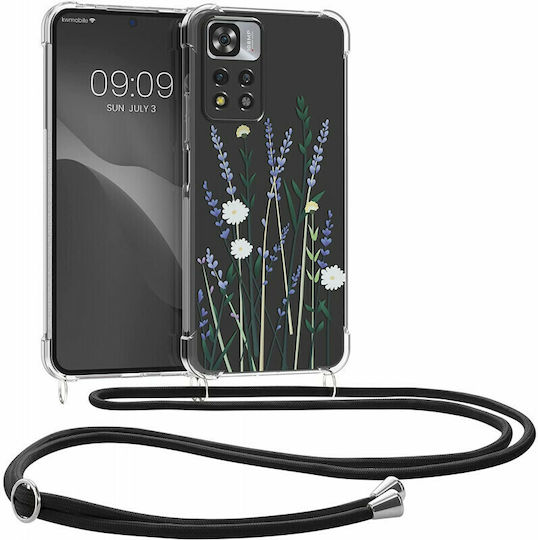 KWmobile Flower Straws Back Cover Σιλικόνης με Λουράκι Lavender / Green / Διάφανη (Redmi Note 11 Pro+ 5G)