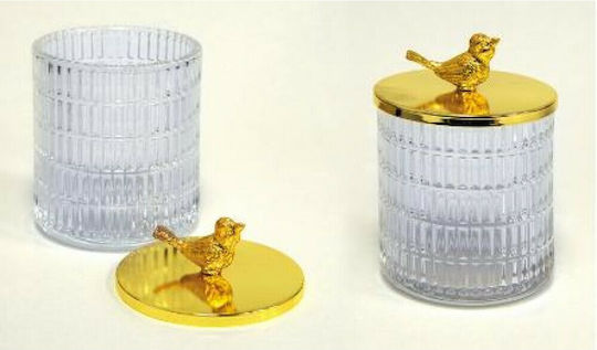 Faitakis Pack Vintage Φοντανιέρα Glas mit Deckel 8x8x12cm Gold