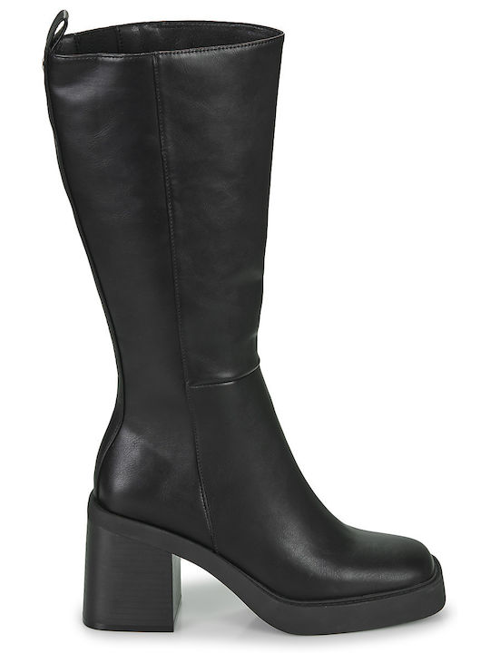 Leder Damenstiefel mit hohem Absatz Schwarz
