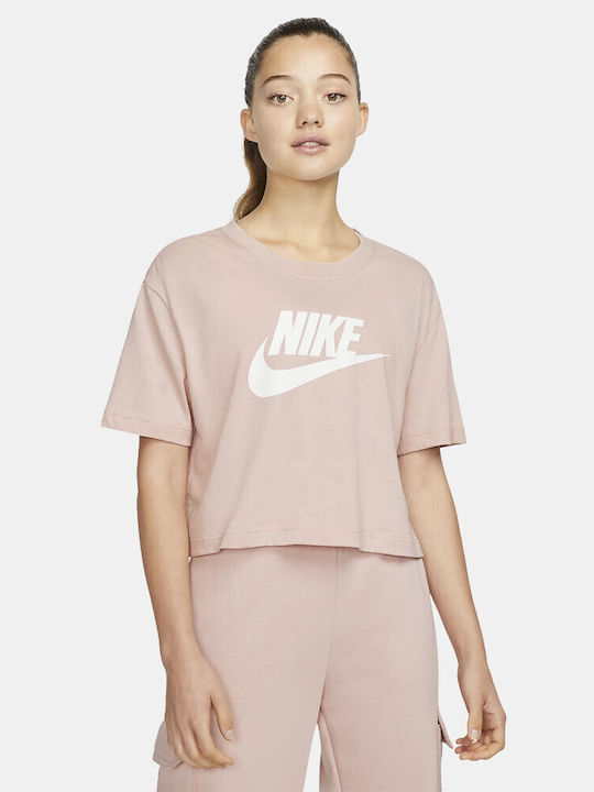 Nike Essential Κοντομάνικο Crop Top Ροζ