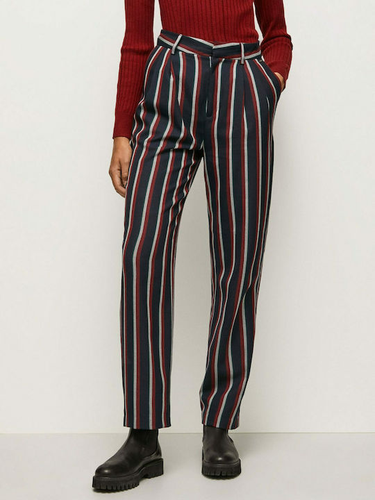 Fiorel Women's Fabric Trousers Straight Line Striped Blue