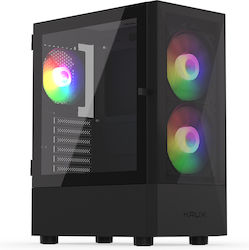 Krux Vako Jocuri Turnul Midi Cutie de calculator cu fereastră laterală și iluminare RGB Negru