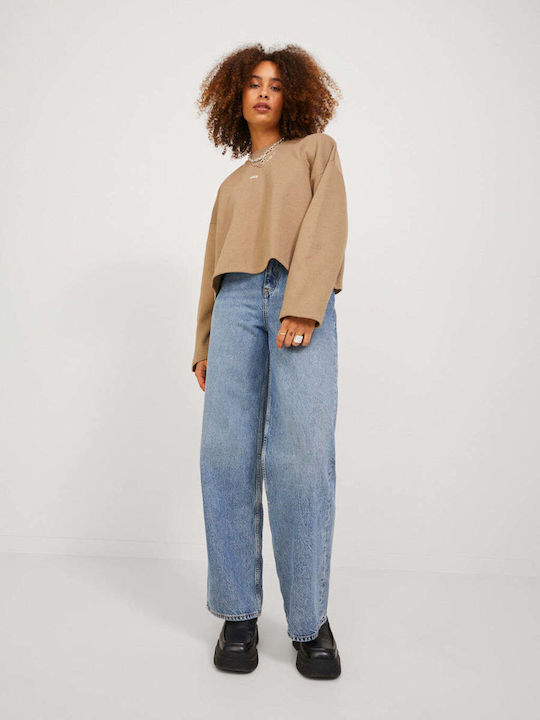 Jack & Jones Cropped Γυναικείο Φούτερ Dark Beige