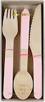 Wooden cutlery 24 pcs pink