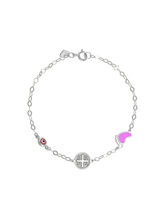 Silver 925 Silver Plated Bracelet with Round "IC XC NI KA" Paw with Pink Enamel & Eye TGS-21266W