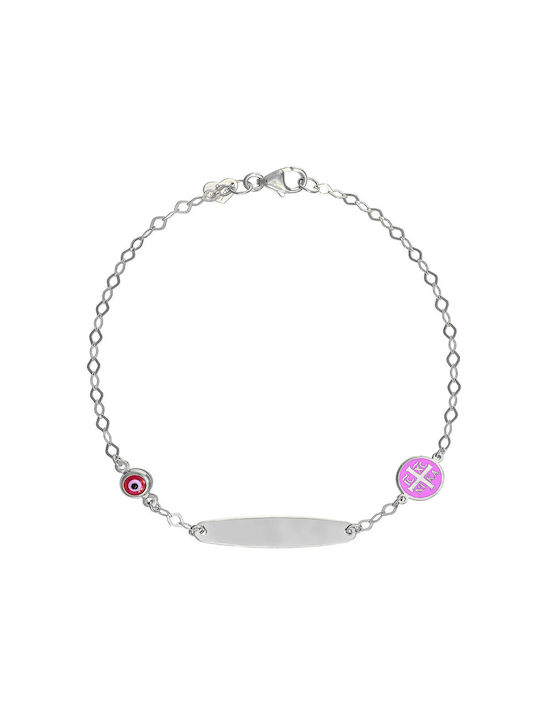 Children's Identity Silver 925 Silver Plated with Round "ic xc ni ka" with Pink Enamel & Mataki TGS-21309W