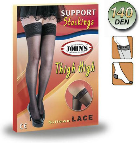 Johns Socken Oberschenkelhoch Graduierte Kompression Spitze 140 Denier mit Silikon 19-22 mmHg Fume