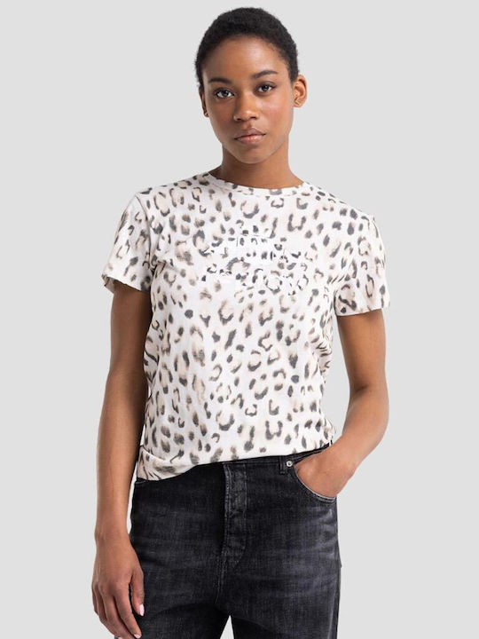 Replay Women's T-shirt Animal Print White