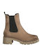 Leather Women's Chelsea Boots with Medium Heel Beige