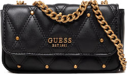 Guess Triana (Qs) Mini Δερμάτινη Γυναικεία Flap Bag 'Ωμου Μαύρη
