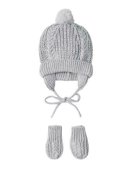 Mayoral Kids Beanie Set with Gloves Knitted Gray
