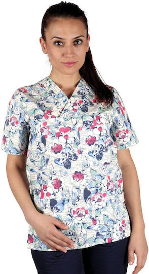 Be Unique Butterflies Medizinische Bluse Mehrfarbig aus Baumwolle und Polyester