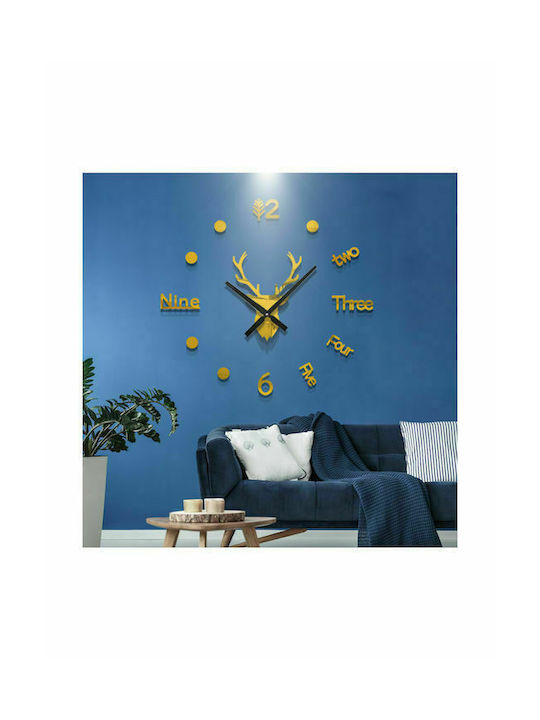 3D Wall Clock Sticker Plastic Gold Ø120cm