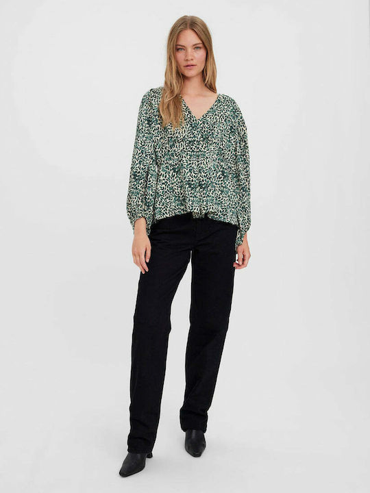 Vero Moda Women's Blouse with 3/4 Sleeve Green