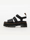 Dr. Martens Leather Women's Flat Sandals with Strap in Black Color