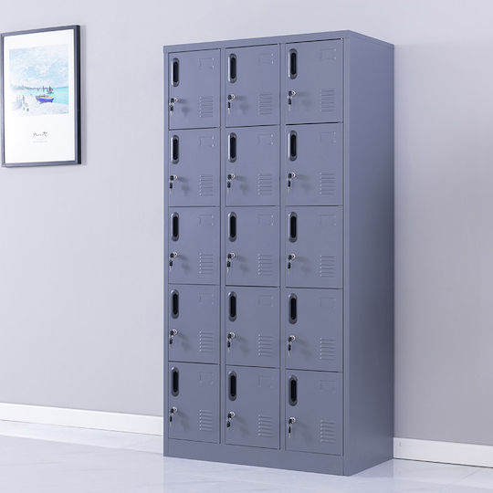Dulap Metalic cu 15 Dulapuri Antracit Checkmate 90x45x180cm