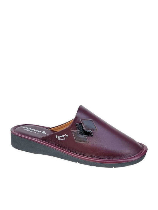 Leather Winter Women's Slippers Burgundy