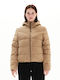 Emerson Women's Short Puffer Jacket Waterproof and Windproof for Winter with Hood Beige