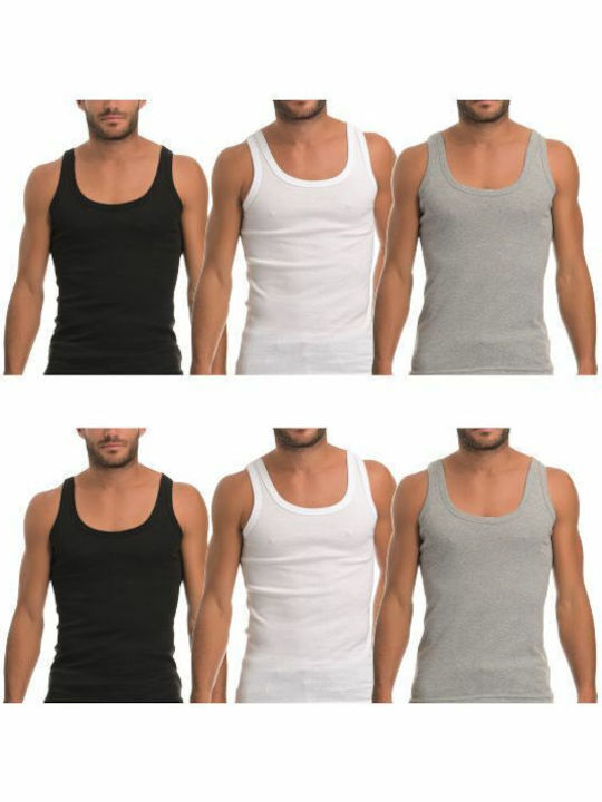 Onurel -60 Men's Sleeveless Undershirts White/Black/blue 6Pack