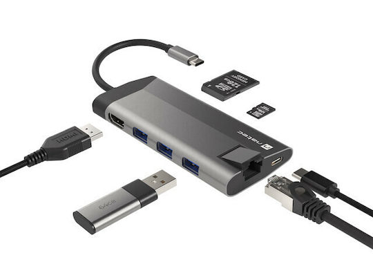 Natec Fowler Plus USB-C Stație de andocare cu HDMI 4K Ethernet Gri
