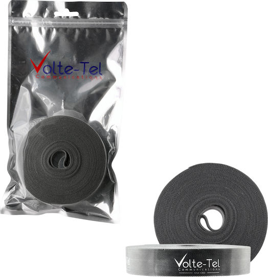 Volte-Tel Cable Management Самозалепваща Лента с кука и примка Сив 25ммx10м 1бр