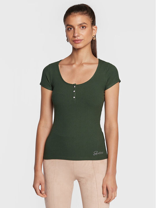 Guess Κοντομάνικη Γυναικεία Μπλούζα Πράσινη