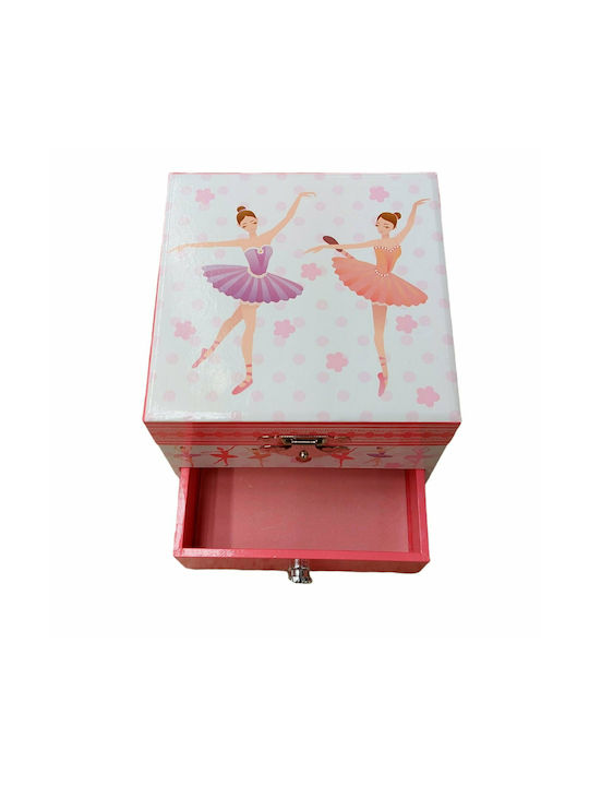 Μπιζουτιέρα Κουτί ροζ μπαλαρίνες με μουσική και περιστρεφόμενη χορεύτρια 11x11x9cm vintage