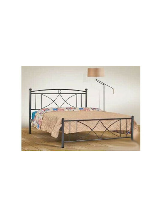 Σίκινος Κρεβάτι Διπλό Μεταλλικό Σκουριά με Στρώμα & Τάβλες 150x200cm