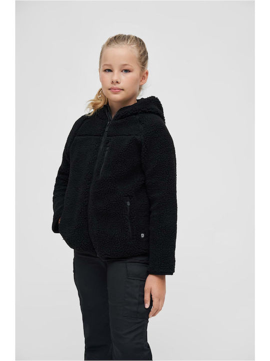 Brandit Girls Fleece Hooded Cardigan with Zipper Black