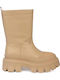 Vera Leather Women's Ankle Boots with Medium Heel Beige