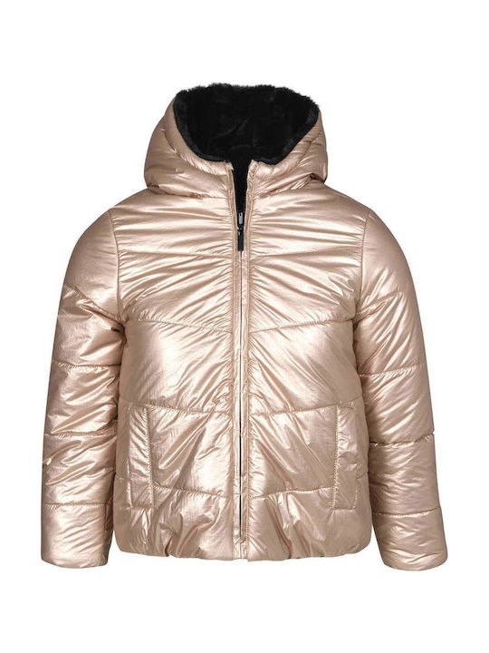 Kids Casual Short Double Sided Coat with Hood Gold