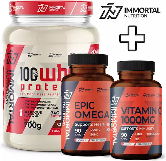 Immortal Nutrition 100% Whey Protein 700gr Cookies & Cream, Epic Omega 3 90 μαλακές κάψουλες & Vitamin C 1000mg 90 κάψουλες