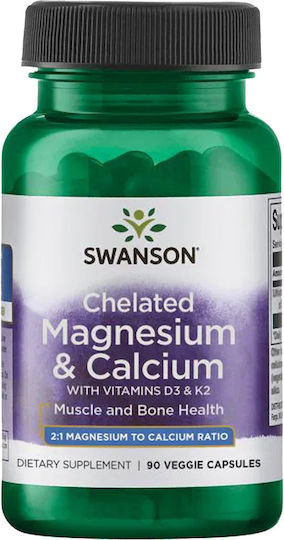Swanson Chelated Magnesium & Calcium with Vitamins D3 & K2 90 veg. Kappen