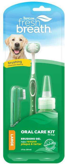 Tropiclean Fresh Breath Oral Care Kit Large Zahnpflege Set Hund gegen Mundgeruch für Große Rassen mit Geschmack Minze 59ml