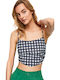 Gettie Women's Summer Crop Top Cotton with Straps Checked Navy Blue