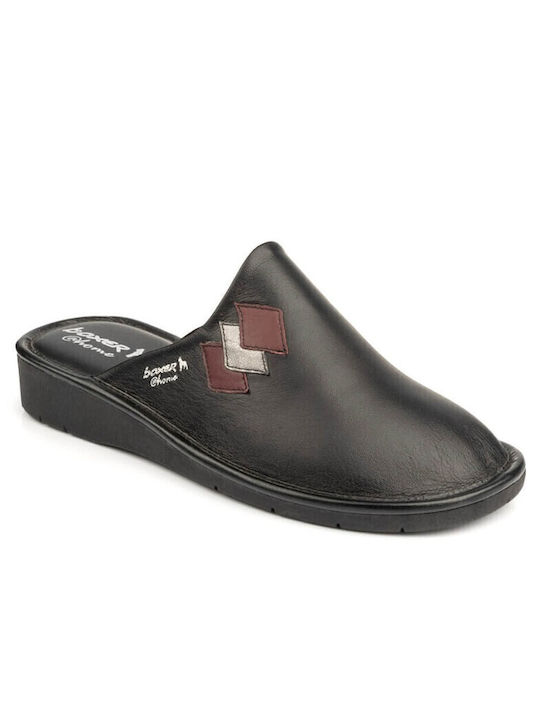 Boxer Leather Winter Women's Slippers Black