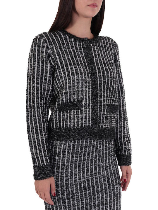 Kurze Gestrickte Damen Strickjacke mit Reissverschluss Weiß