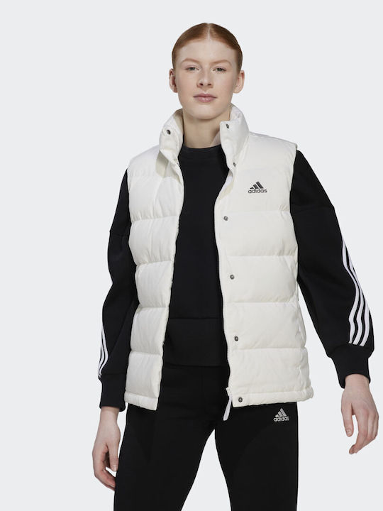 Adidas Κοντό Γυναικείο Αμάνικο Puffer Μπουφάν για Χειμώνα Λευκό
